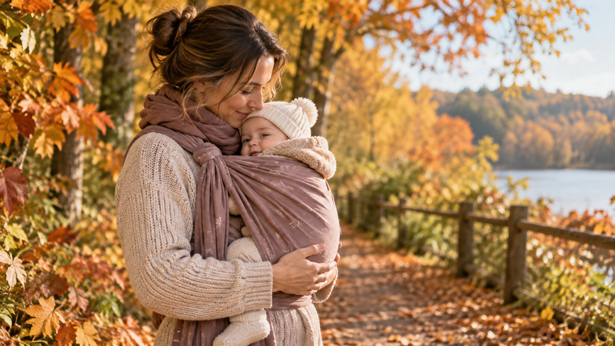 Portage en automne : comment habiller bébé en écharpe sans le surchauffer ni le refroidir ?
