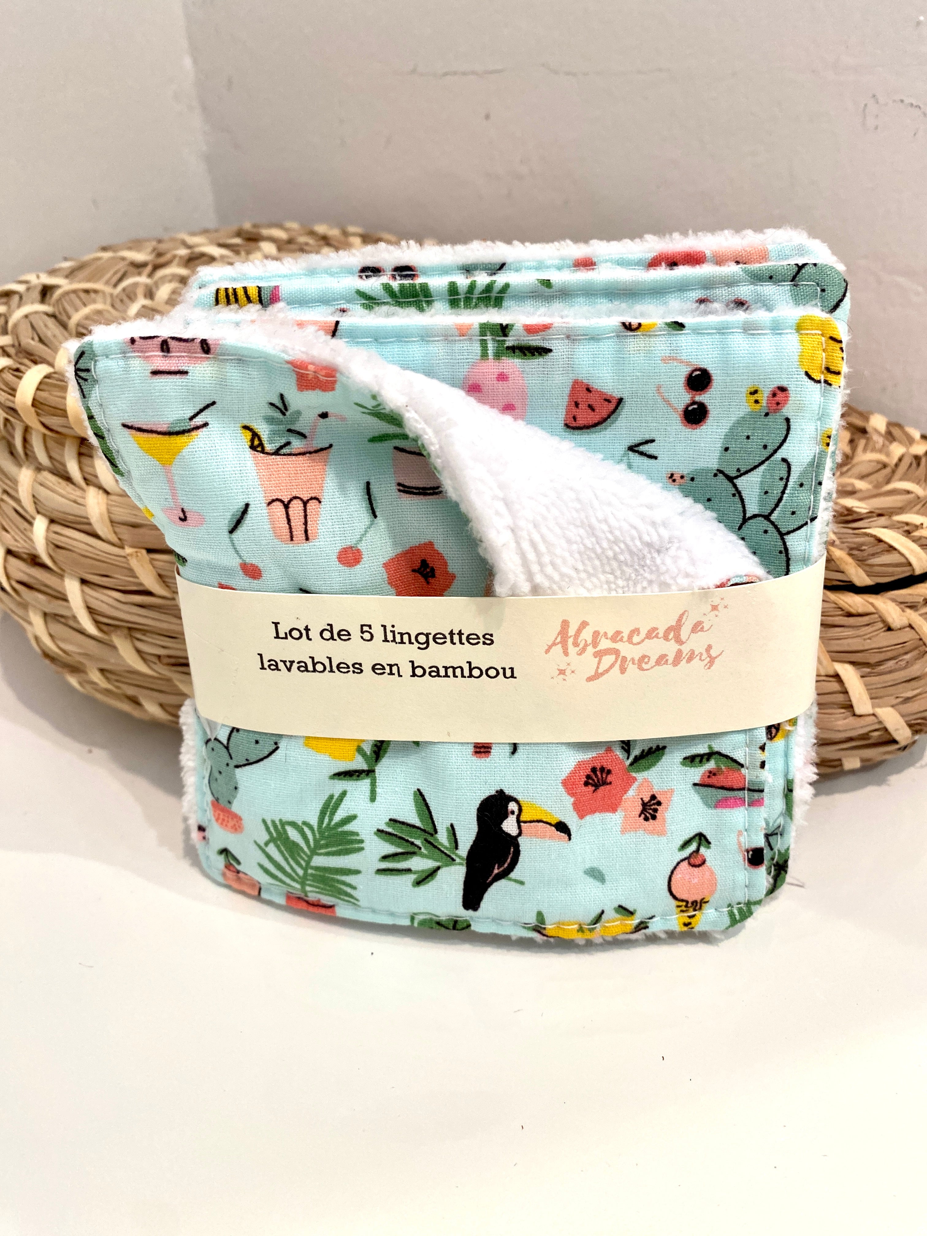 5 pads demaquillants lavables et réutilisables en coton et bambou