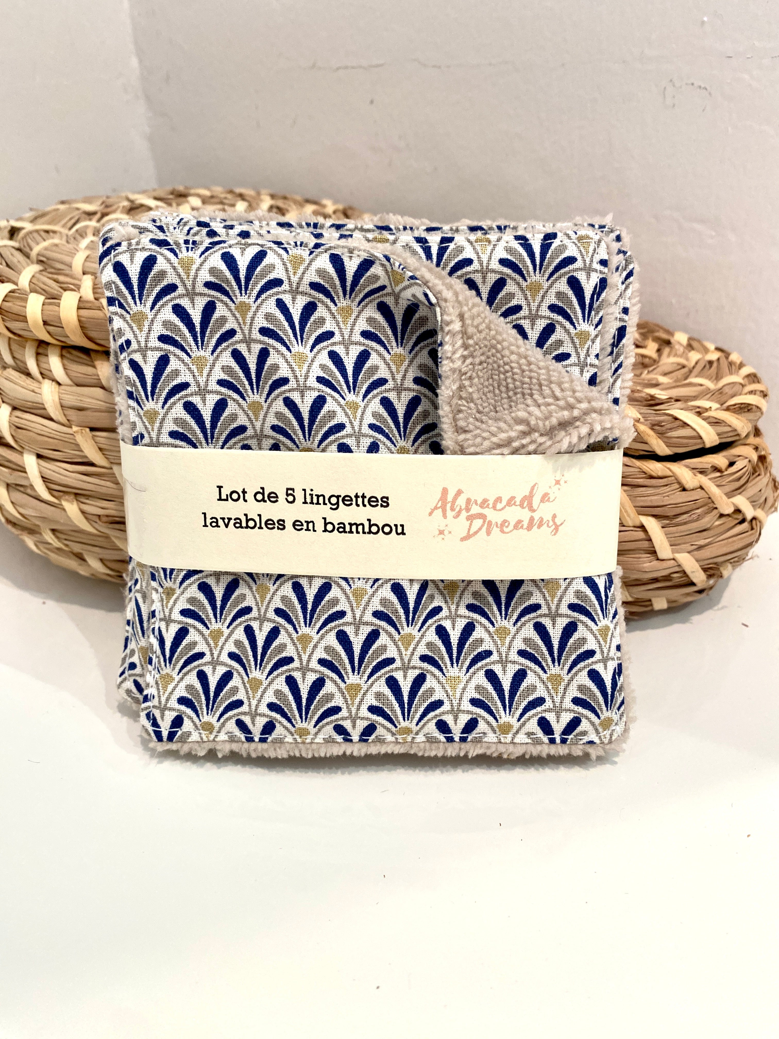 5 pads demaquillants lavables et réutilisables en coton et bambou
