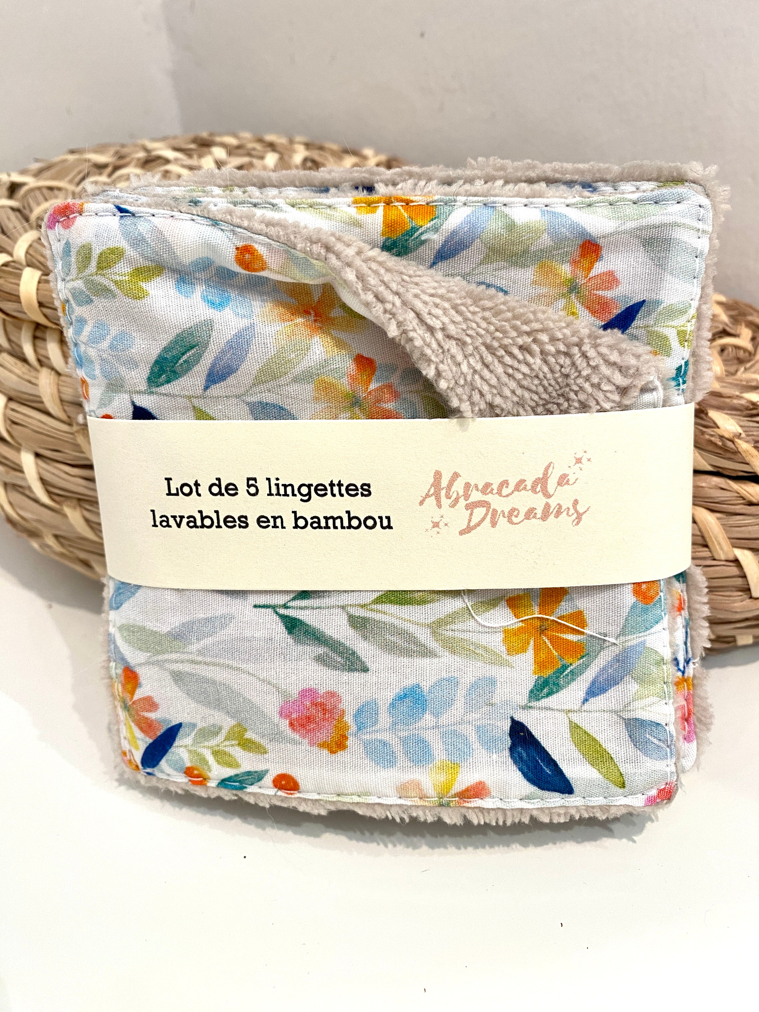 5 pads demaquillants lavables et réutilisables en coton et bambou
