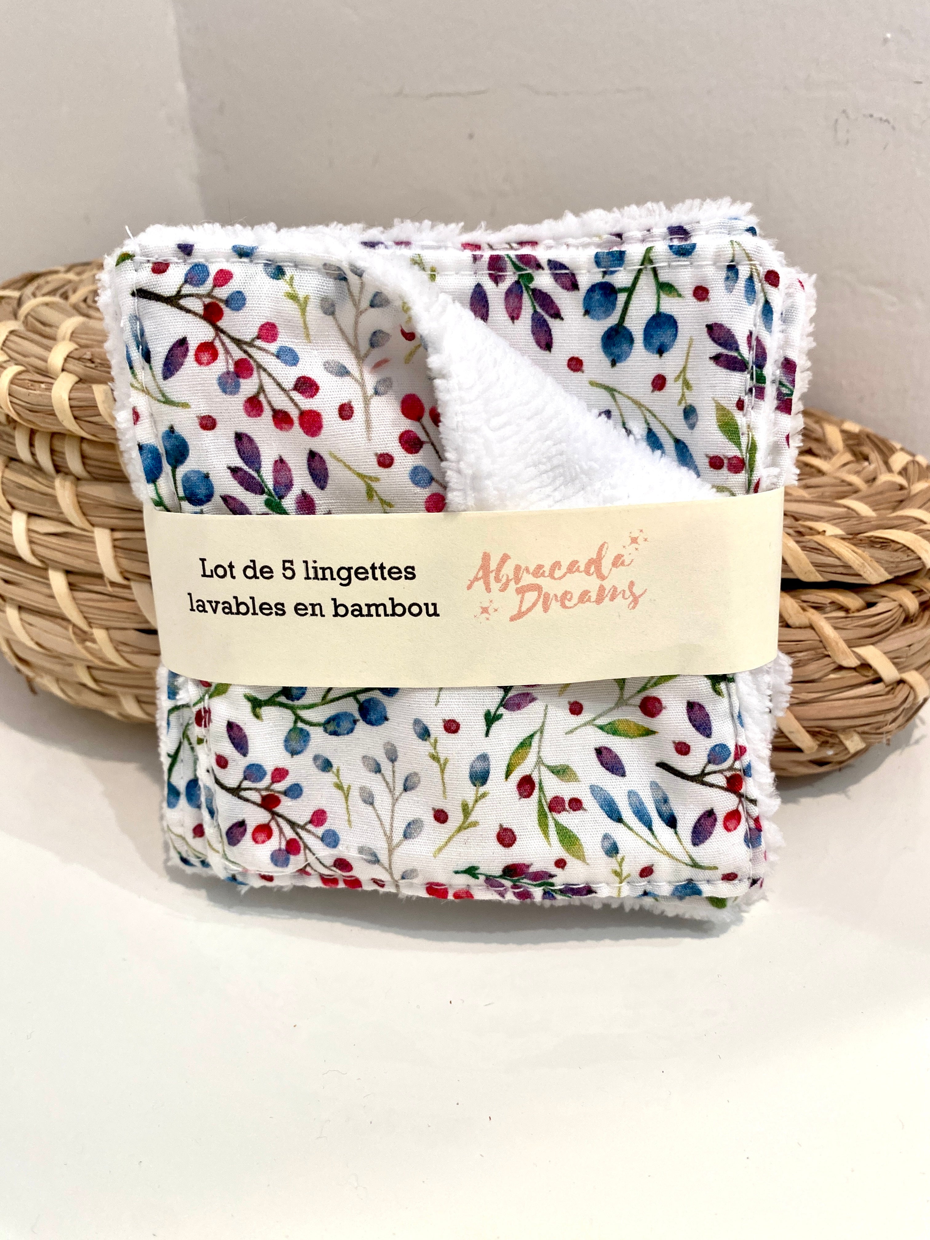 5 pads demaquillants lavables et réutilisables en coton et bambou