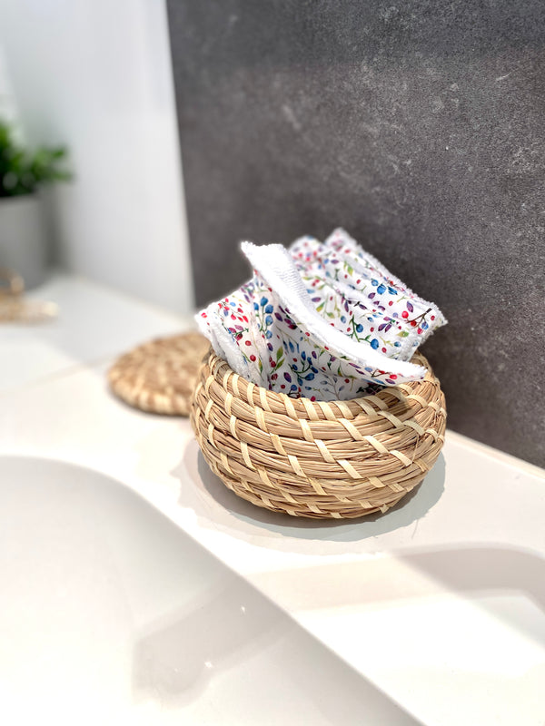 5 pads demaquillants lavables et réutilisables en coton et bambou