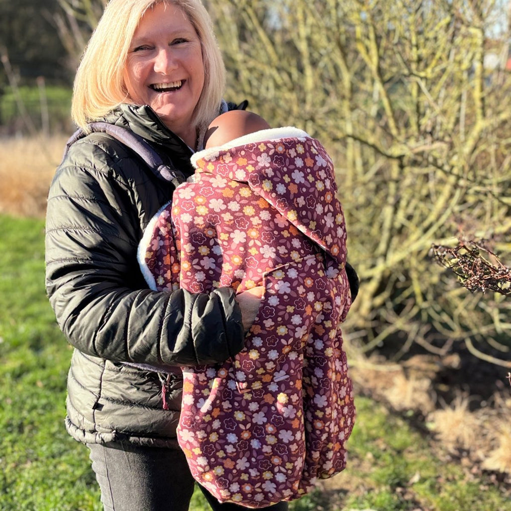 Couverture portage bebe fleurie rose avec doublure polaire Abracada Dreams