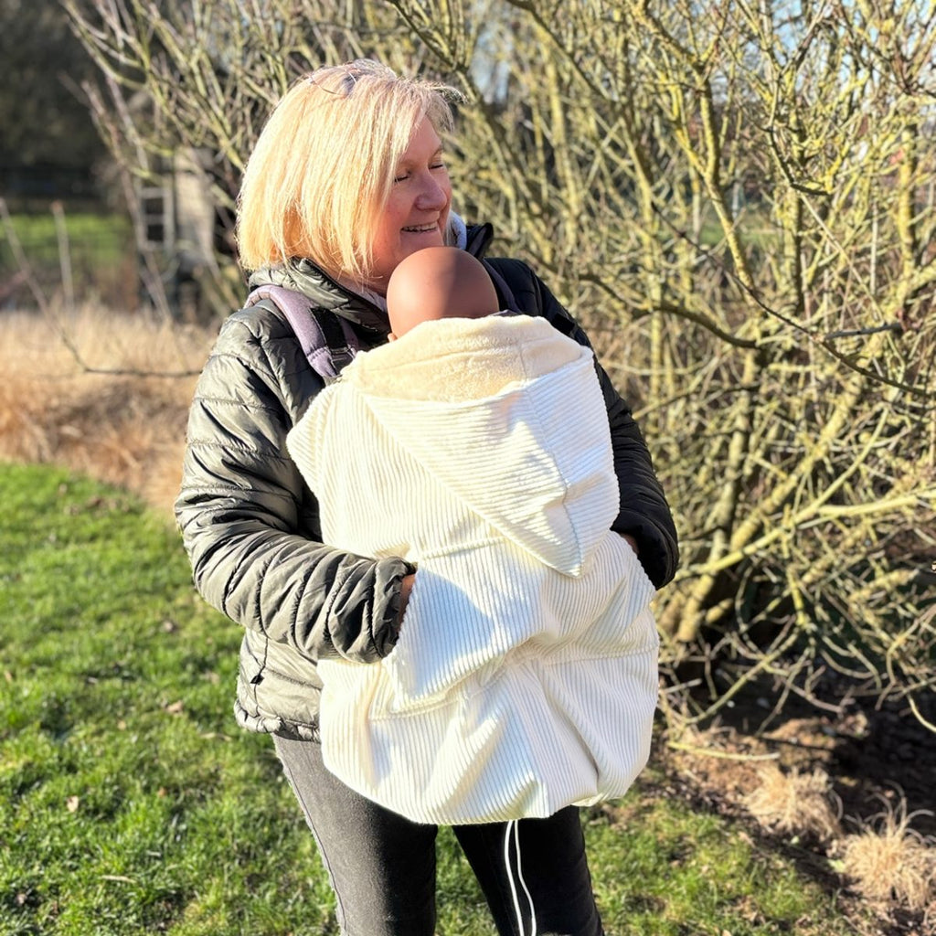Couverture portage bebe velours blanc creme avec doublure chaude Abracada Dreams