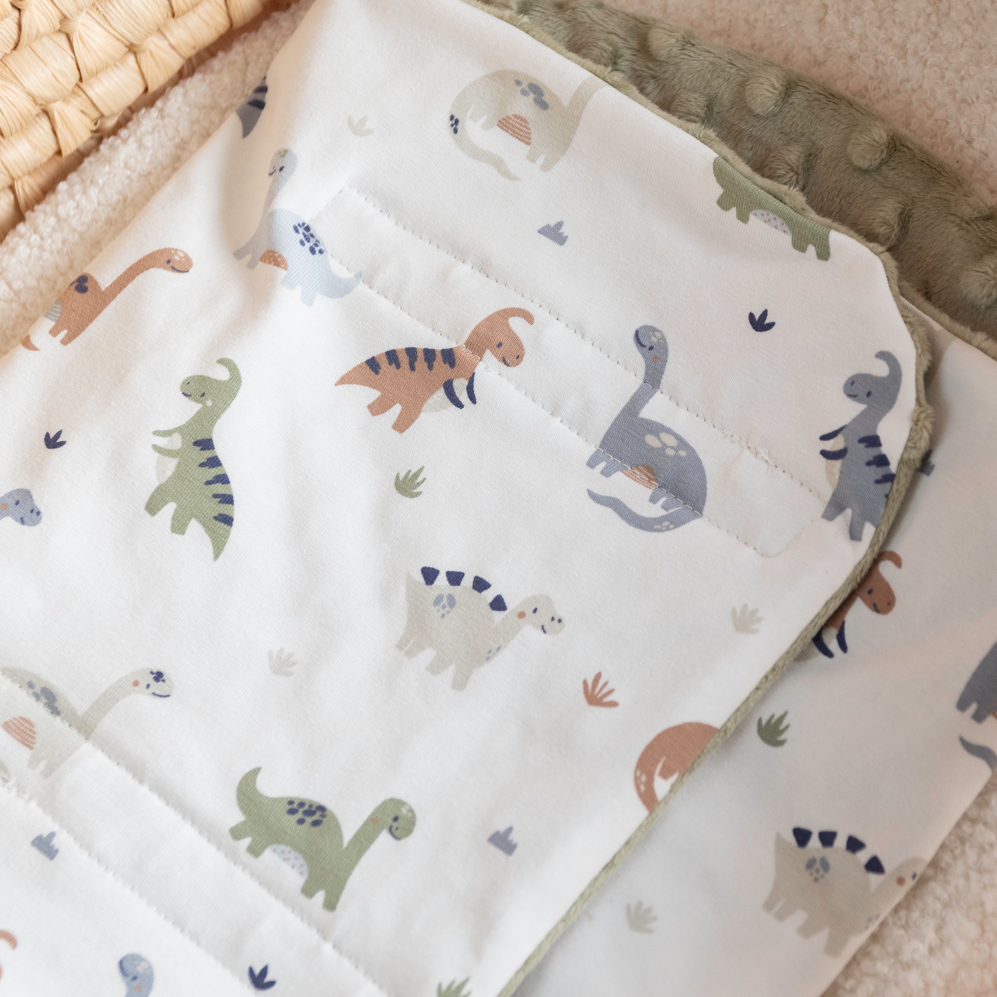 gros plan sur cocon emmaillotage motifs dinosaures