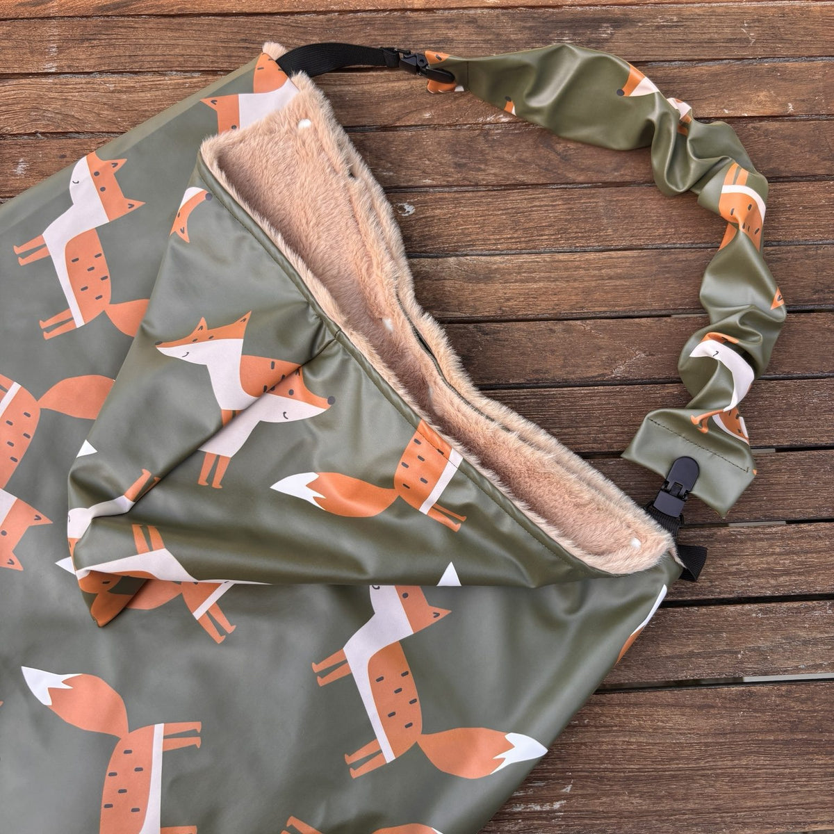 Couverture de portage multifonction 5 en 1 imperméable kaki à motifs renards avec intérieur chaud en fourrure douce