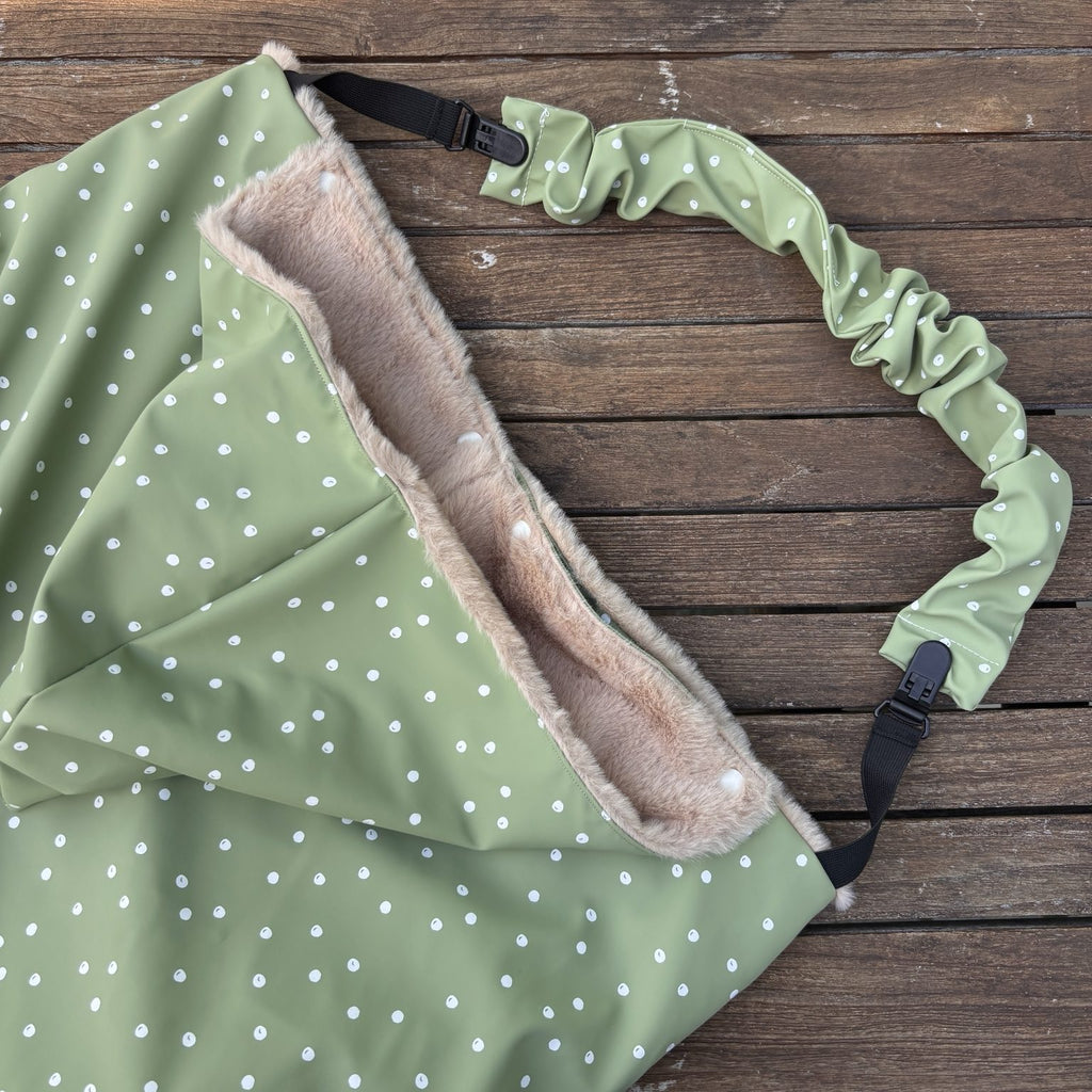Couverture de portage multifonction 5 en 1 imperméable vert clair à pois blancs avec intérieur en fourrure douce