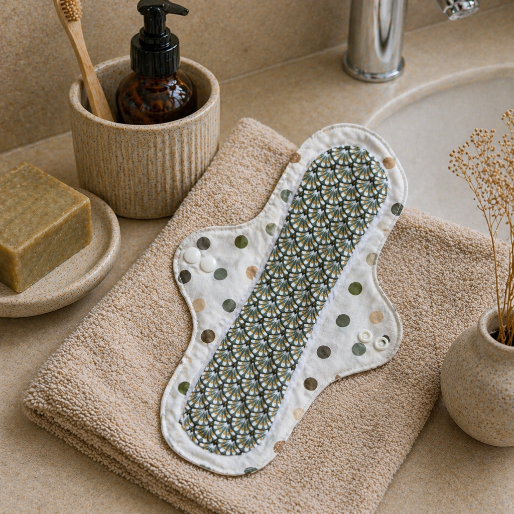 Serviette hygiénique lavable flux abondant verte